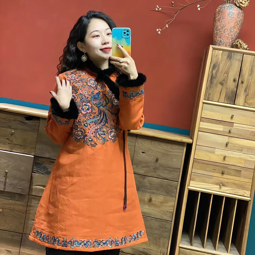 【小秋穿搭】2022冬款重工刺绣夹棉加厚连衣裙1206