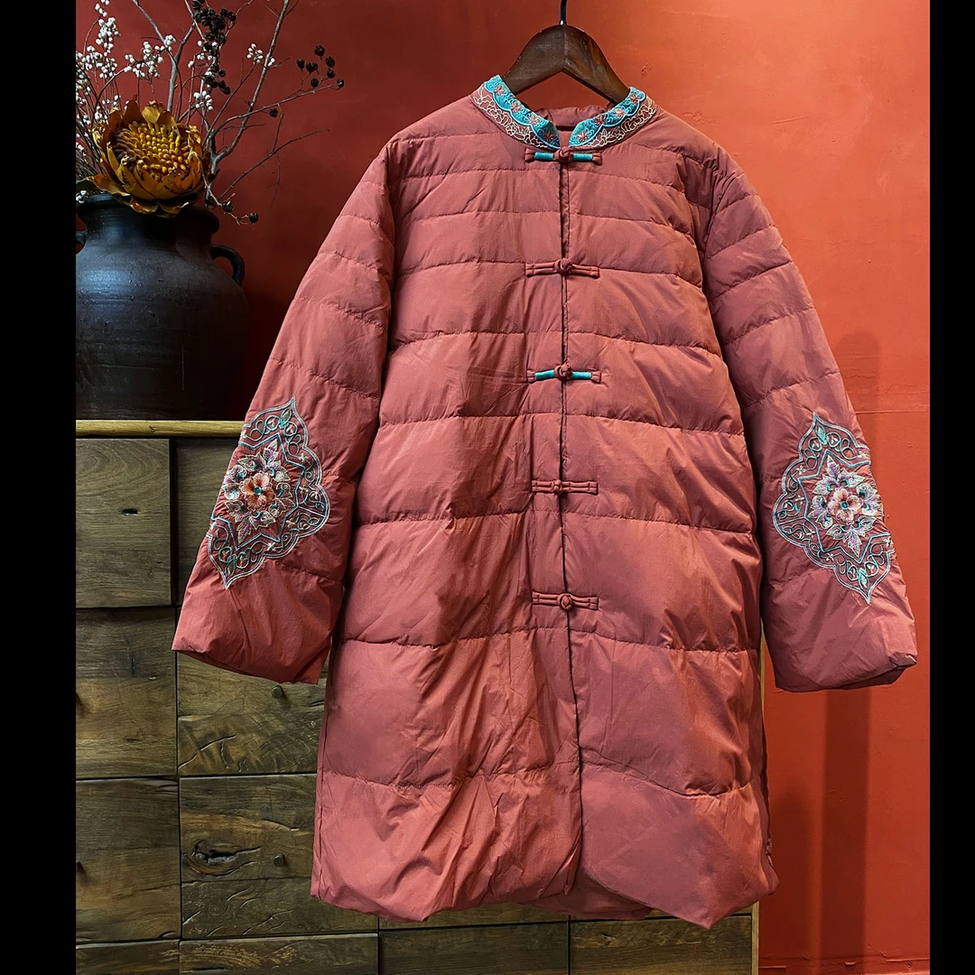 【小秋穿搭】国风禅意民族风羽绒服花边领盘扣加厚防风刺绣外套