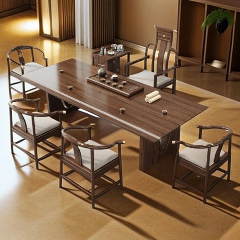 新中式茶桌乌金木大板茶桌椅实木简约禅意阳台办公室茶台泡茶桌