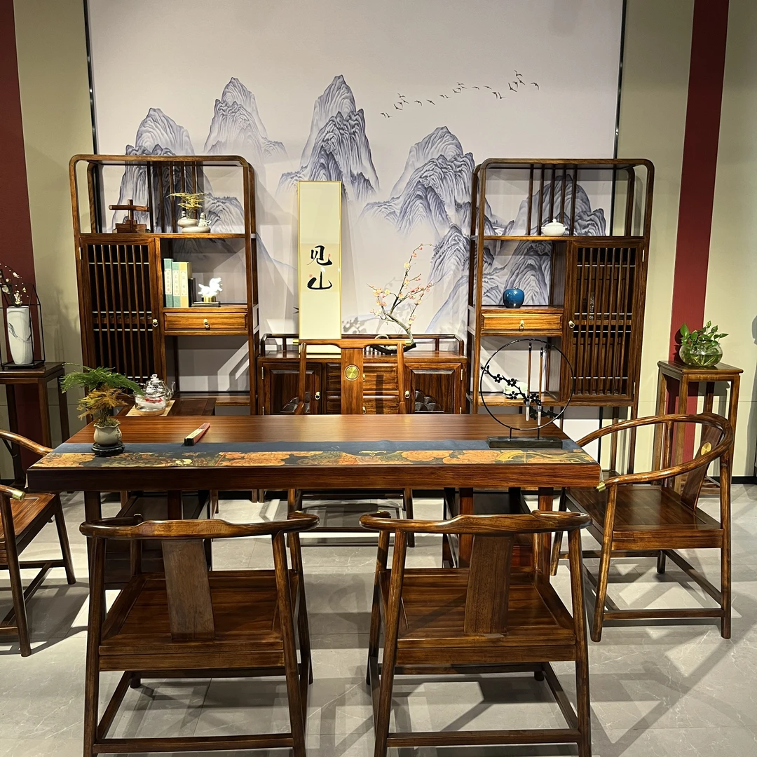 乌金木实木大板茶桌新中式茶桌椅组合家用茶室办公室整板泡茶加厚