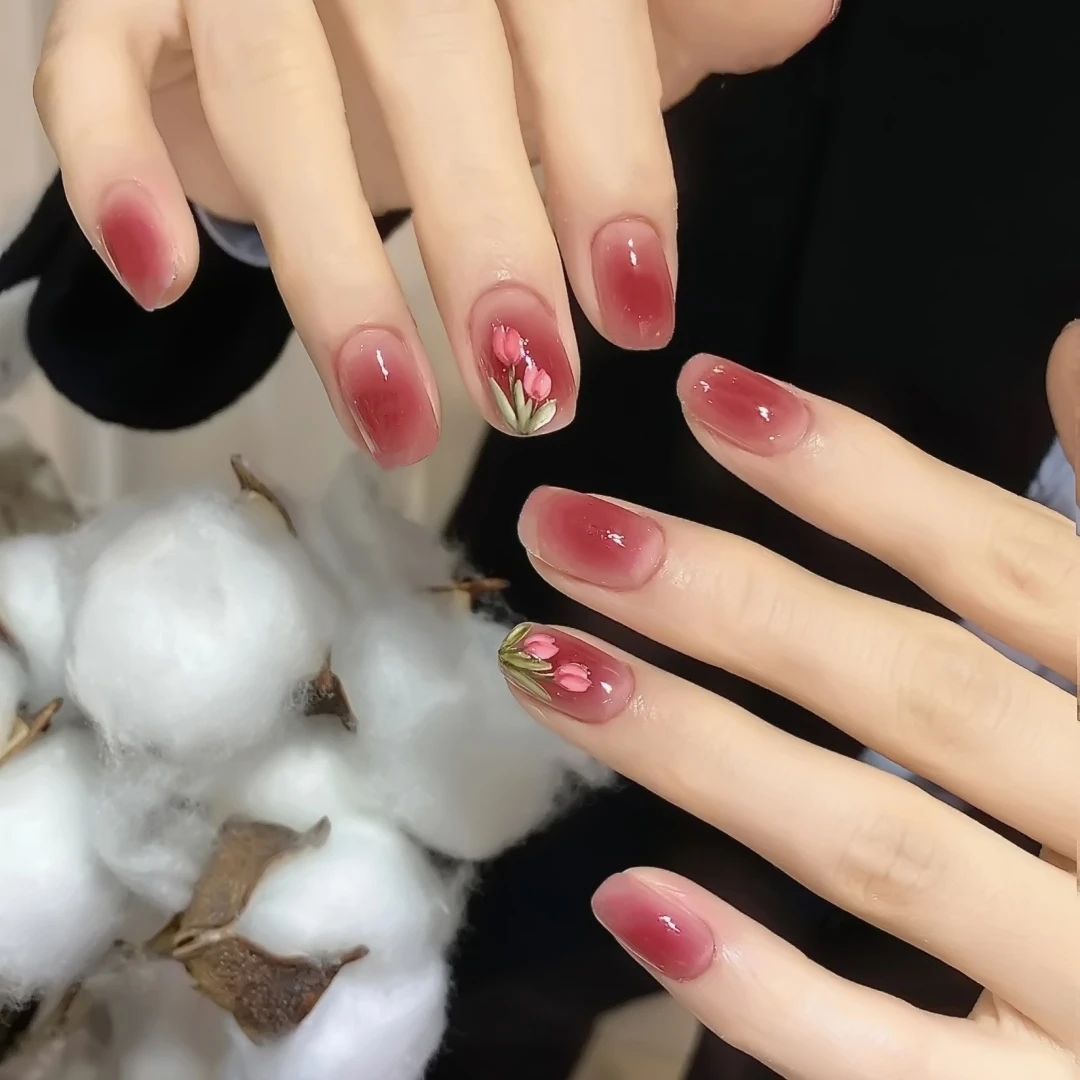 【ES419】20指照灯变硬的uv半固化凝胶美甲贴纸全贴半烤指甲贴纸