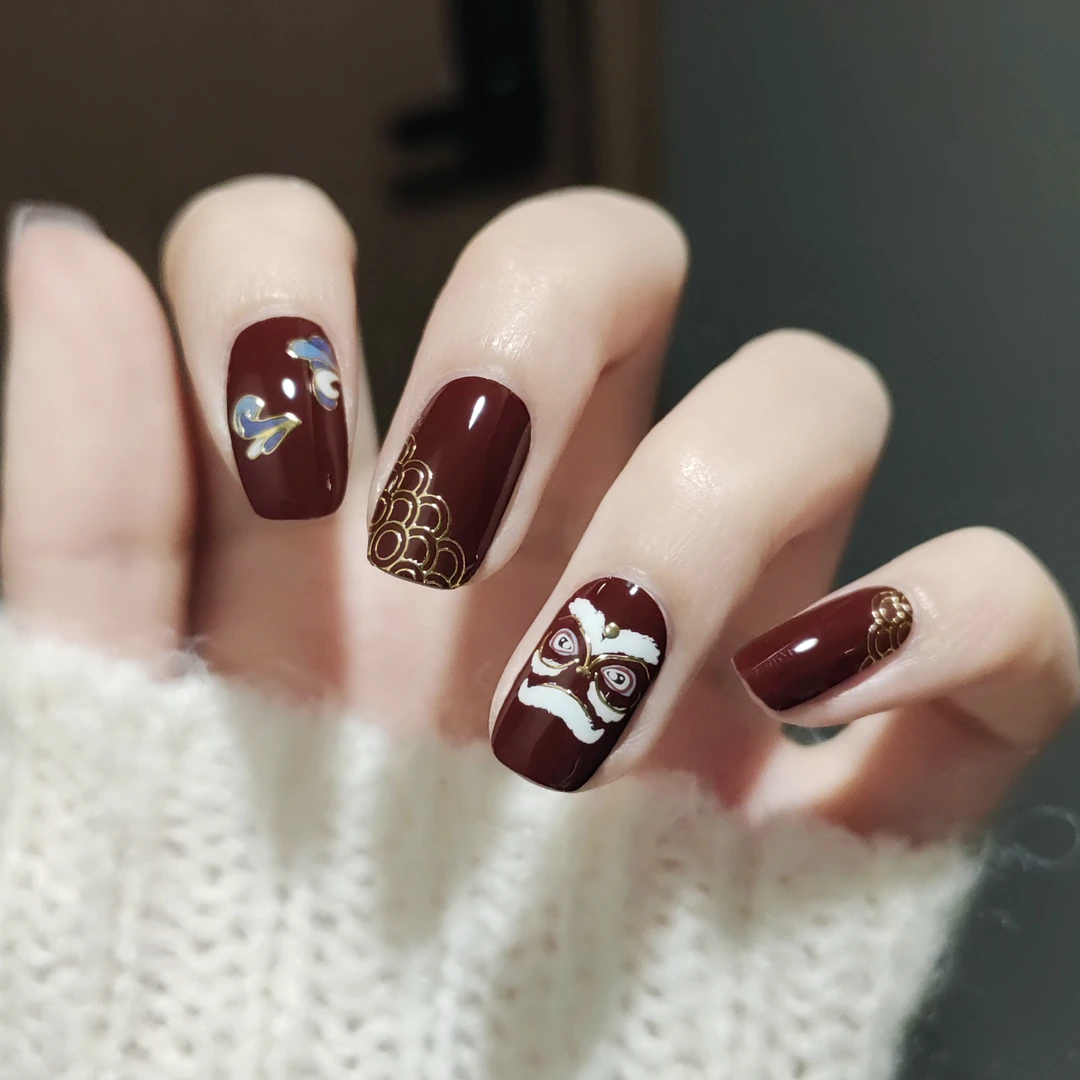 【BA886醒狮】22指照灯变硬的uv半固化凝胶美甲贴纸全贴半烤指甲贴