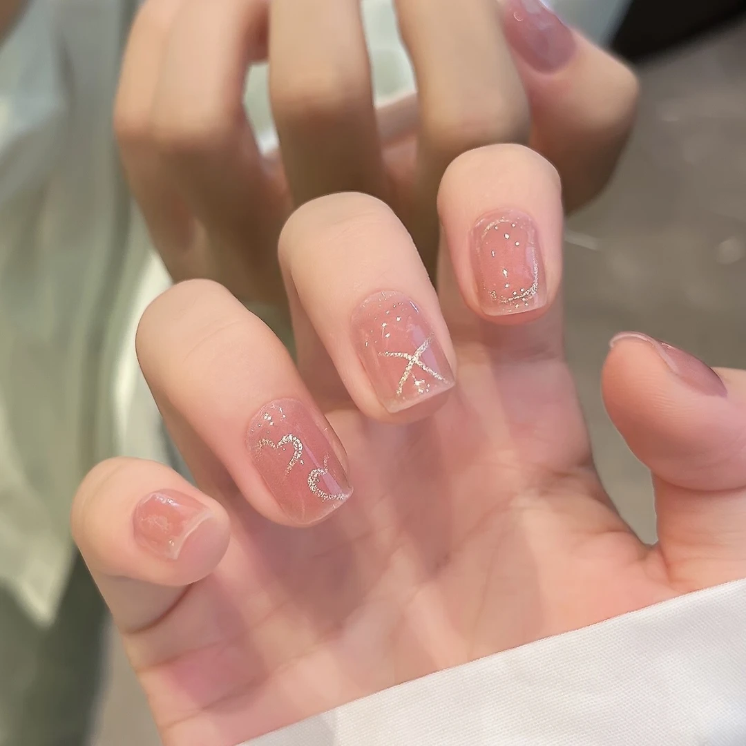 【ES704】20指照灯变硬的uv半固化凝胶美甲贴纸全贴半烤指甲贴纸