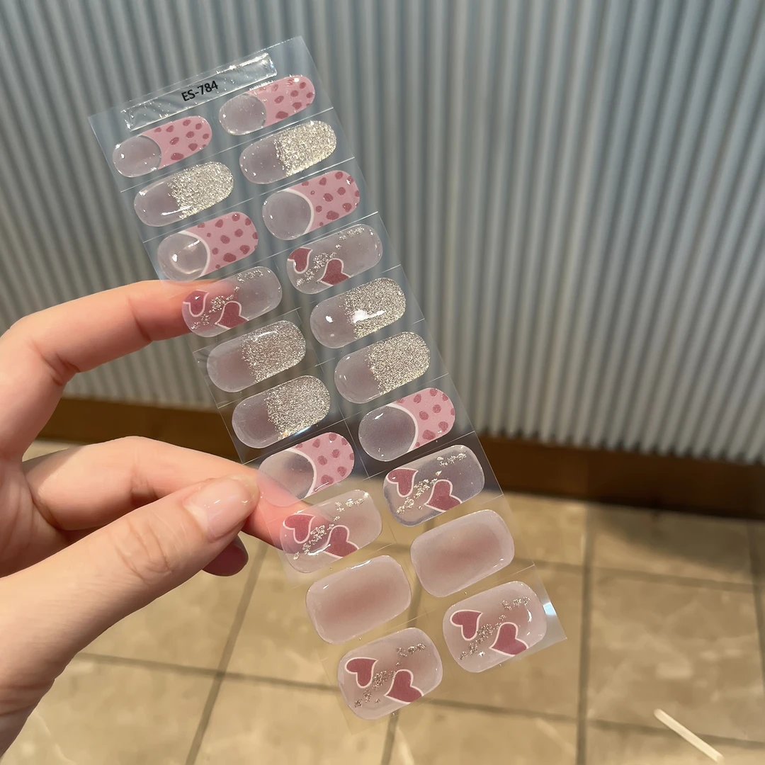 【ES784】20指照灯变硬的uv半固化凝胶美甲贴纸全贴半烤指甲贴纸