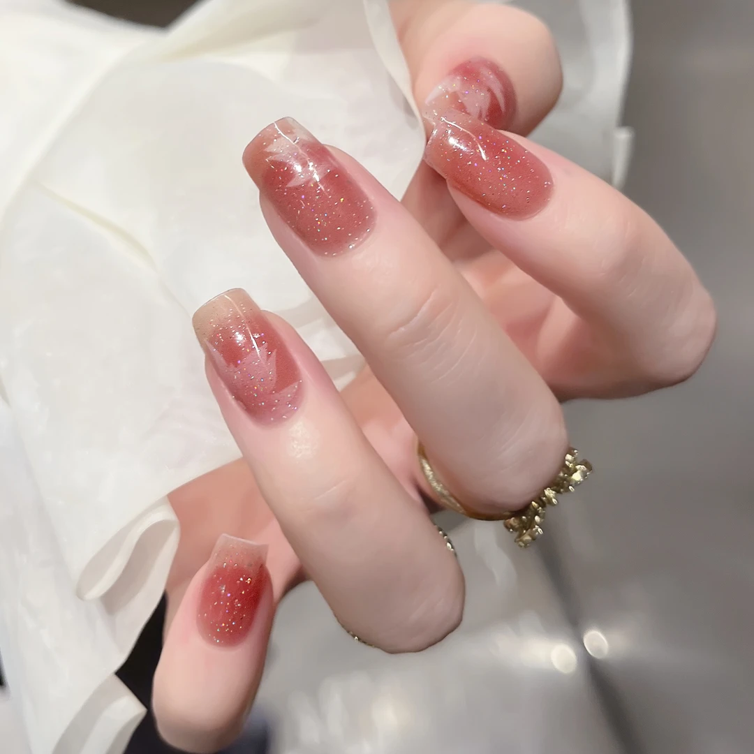 【ES590】20指照灯变硬的uv半固化凝胶美甲贴纸全贴半烤指甲贴纸