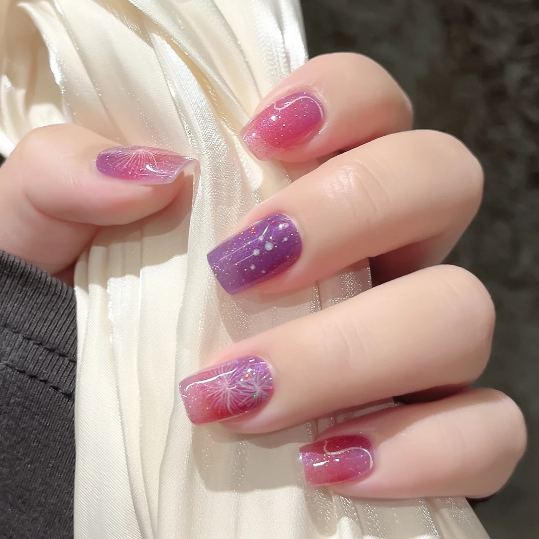 【ES273紫霞烟花特价】20指照灯变硬的uv半固化凝胶美甲贴纸全贴半