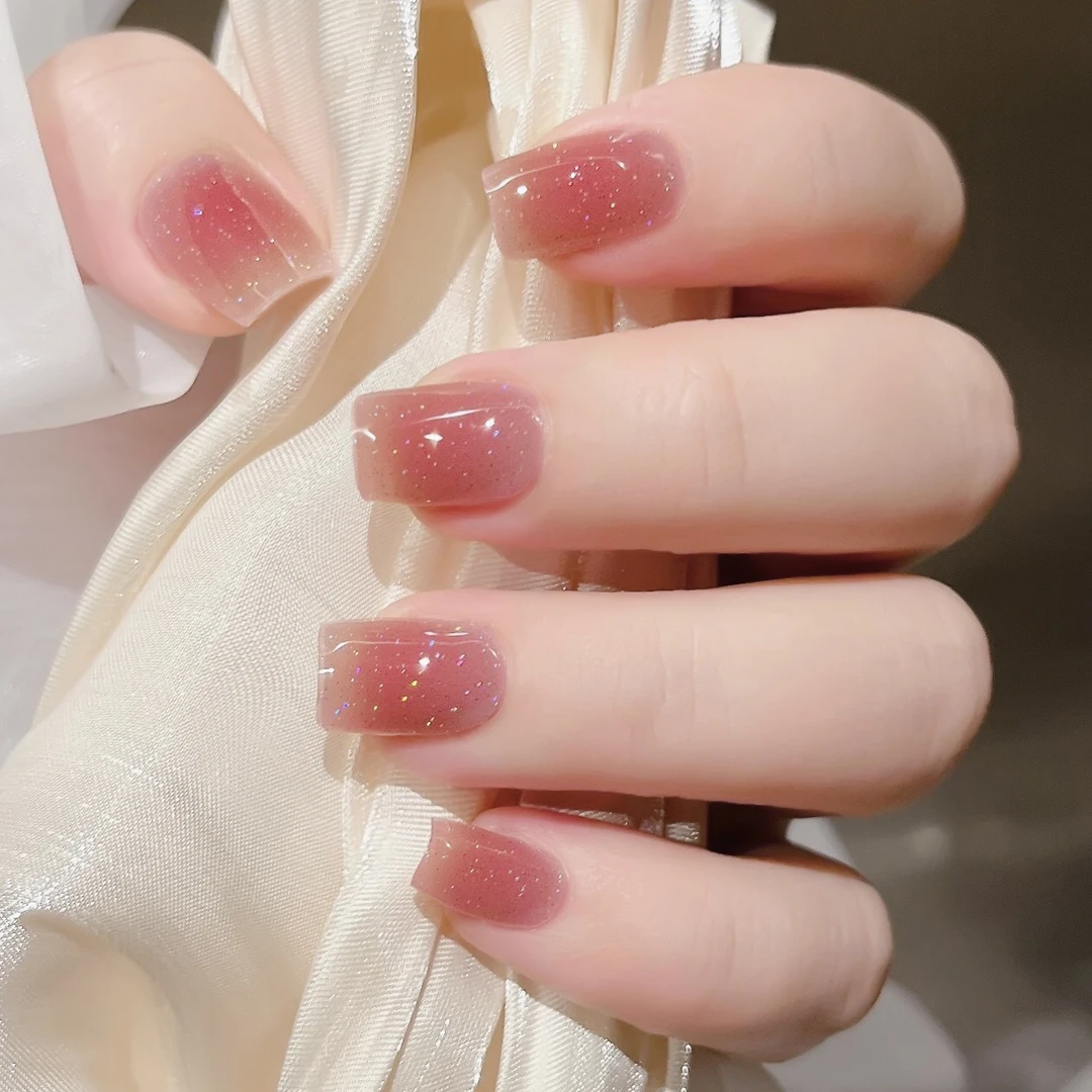 【ES247闪】20指照灯变硬的uv半固化凝胶美甲贴纸全贴半烤指甲贴纸