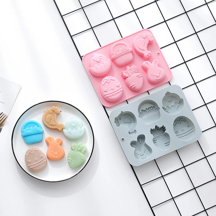 现货6连复活节兔子彩蛋等节日主题硅胶模具滴胶烘焙工具蛋糕模具