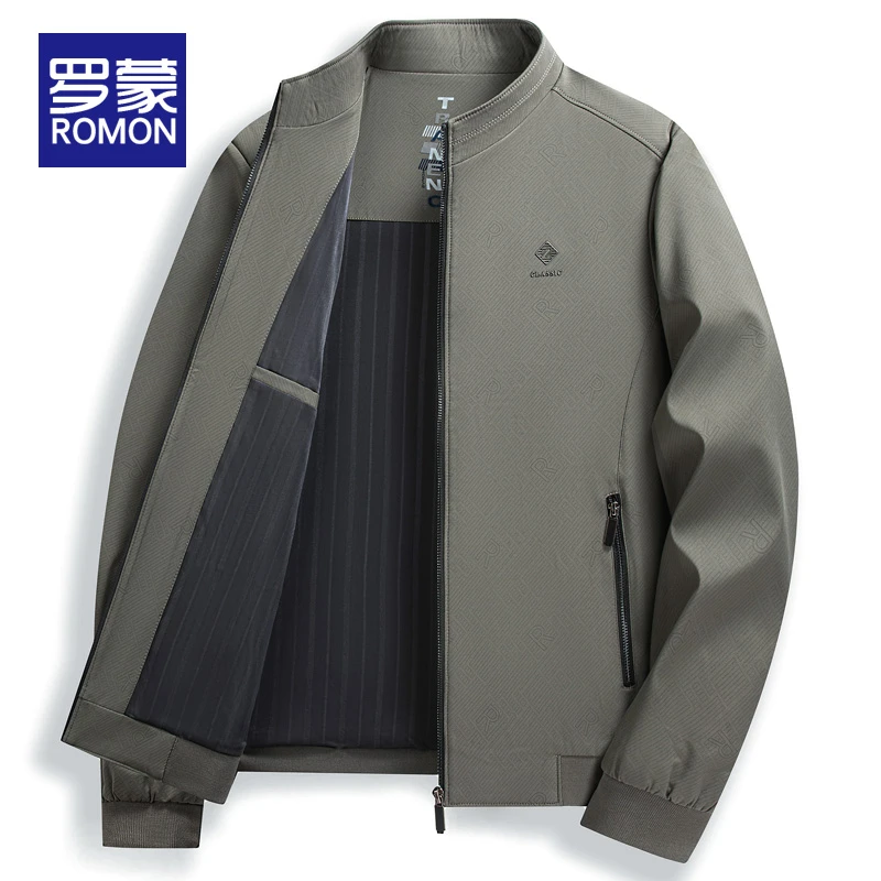 罗蒙爸爸装外套男士中老年立领春秋款2025新款暗纹印花中年夹克男