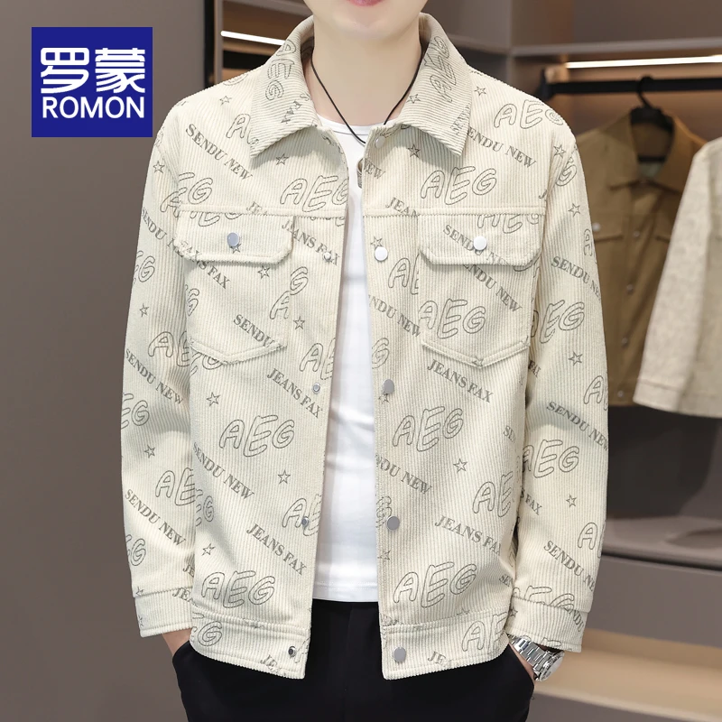 罗蒙秋冬款男士长袖夹克男潮流印花上衣男装秋季休闲百搭外套男款