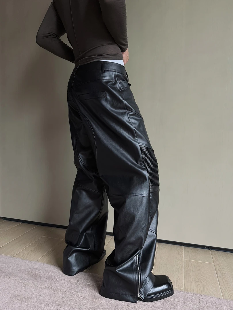 weave 凛冬将至 黑色机车风肌理质感宽松大版型皮裤秋冬长裤欧美