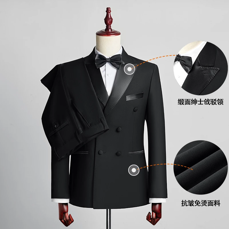英伦双排扣修身西服套装男塔士多礼服男主持人艺考新郎结婚西装帅