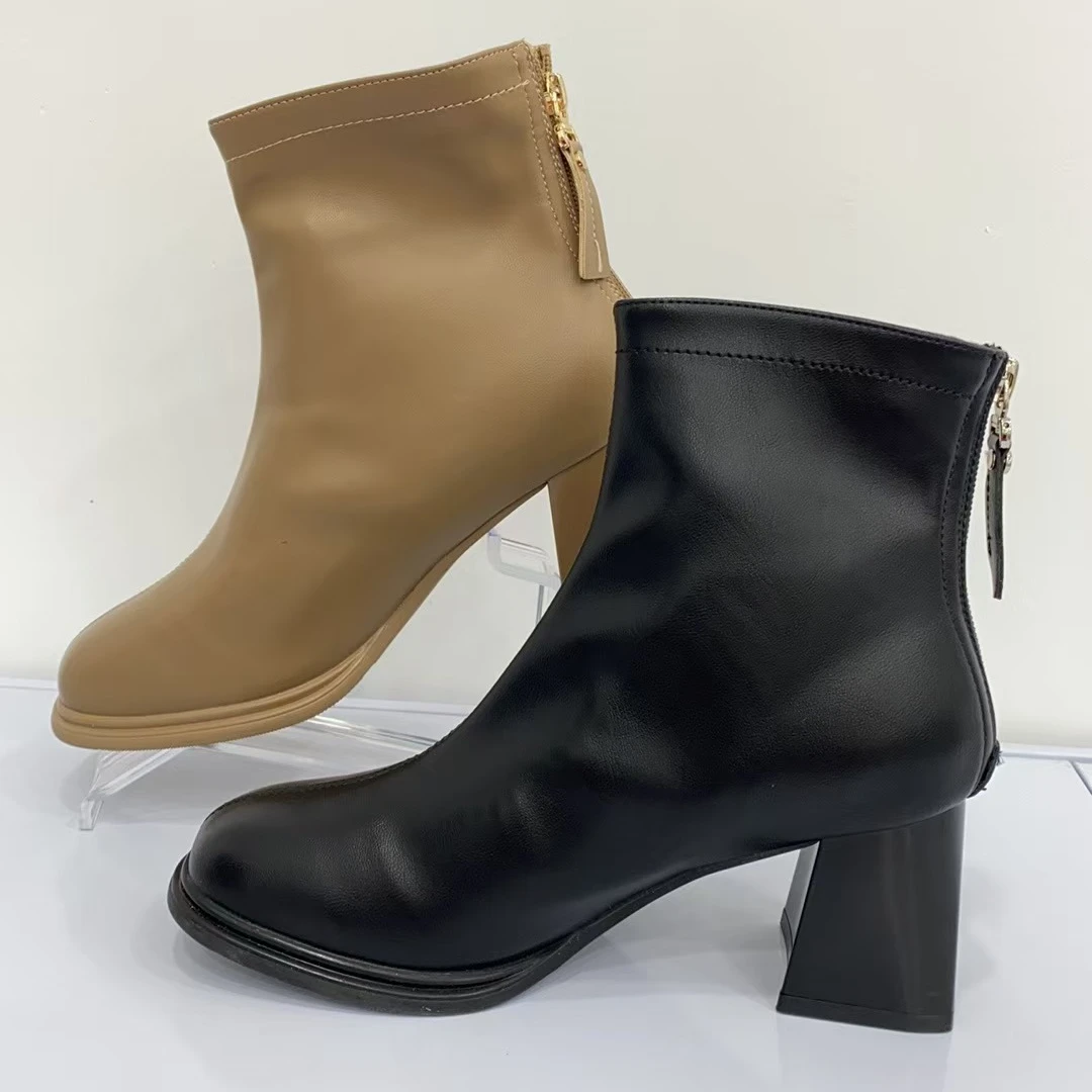 气质百搭简约粗跟靴子方头秋冬时尚瘦瘦靴19-009