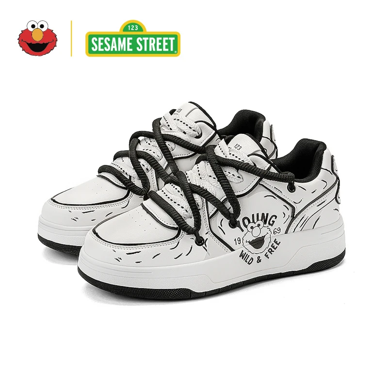 芝麻街联名鞋女款2024新款面包鞋透气潮流情侣厚底休闲板鞋