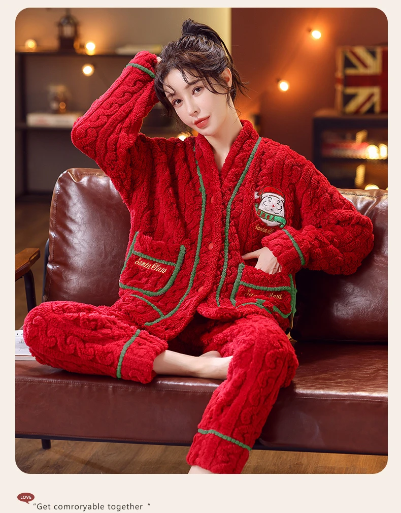 【优选2】秋冬保暖家居服睡衣圣诞老人法兰绒睡衣新款