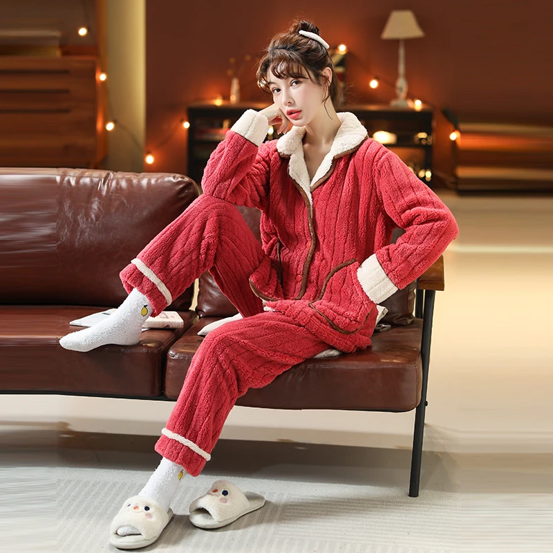 【优选3】冬季加绒加厚秋冬季睡衣套装情侣睡衣套装可外穿家居服