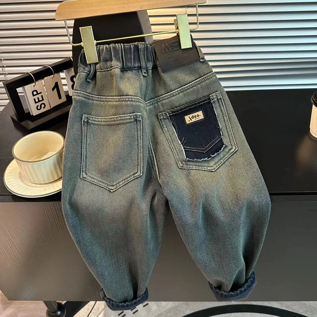 【加绒 软糯】男童冬款牛仔裤休闲裤2023新款男孩韩版百搭加绒长