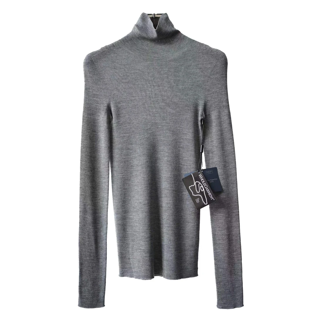 18针冬季新款通勤修身显瘦高领120s精纺加袖羊毛针织衫上衣