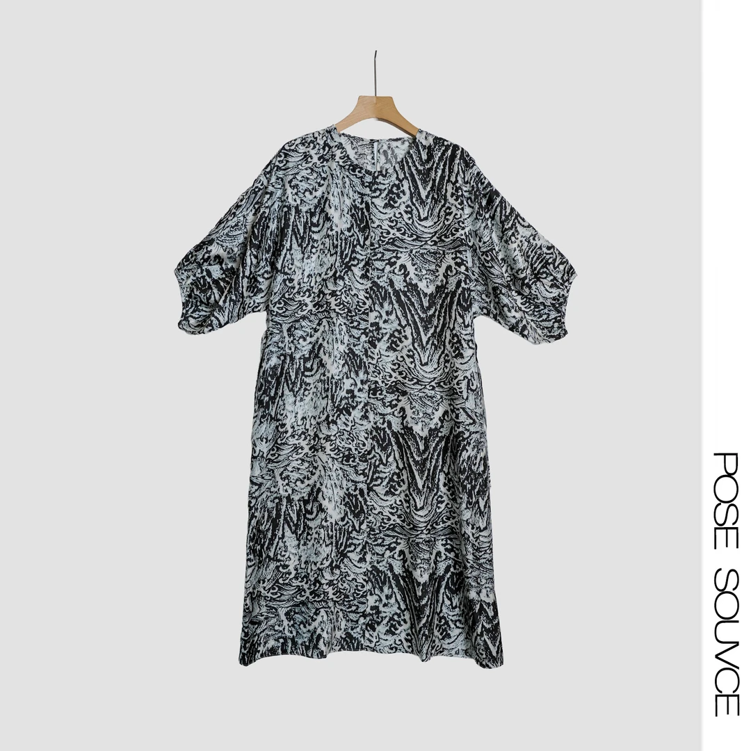 夏季时尚气质水墨印花桑蚕丝长款宽松连衣裙休闲裙子女装连衣裙