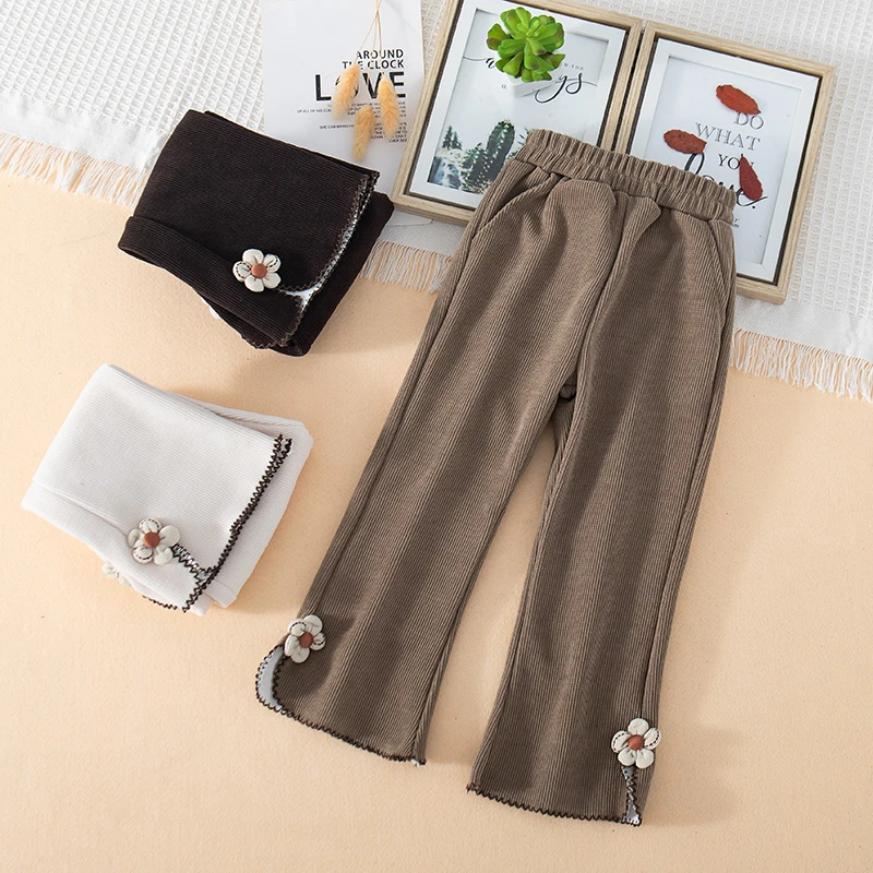 女童裤子春秋新款喇叭裤外穿休闲裤中大童直筒阔腿裤女孩童装