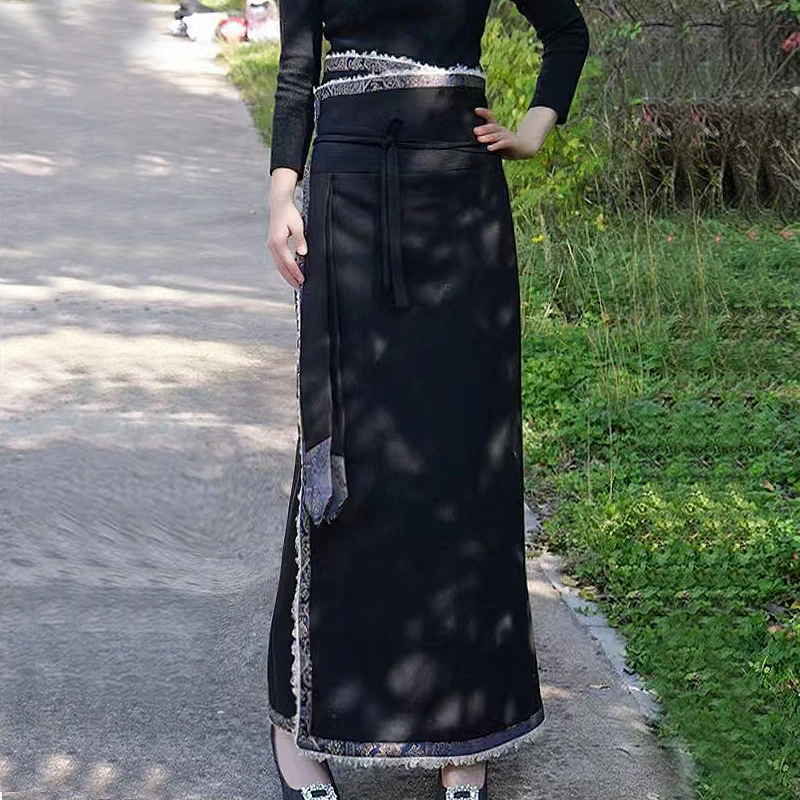 断码清仓秋冬新款加绒半裙藏式锅庄舞半身裙藏裙民族风女士裙子