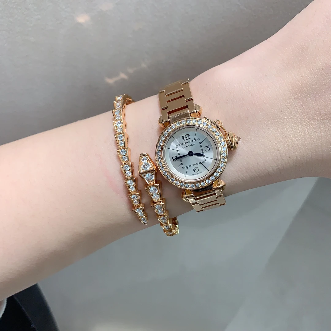 99新 Cartier/卡地亚 全金帕莎/石英女表/表径27mm/盒