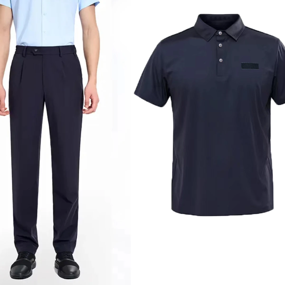 【一套】魔术贴冰氧丝POLOT恤藏青运动户外休闲夏季速干翻领舒适