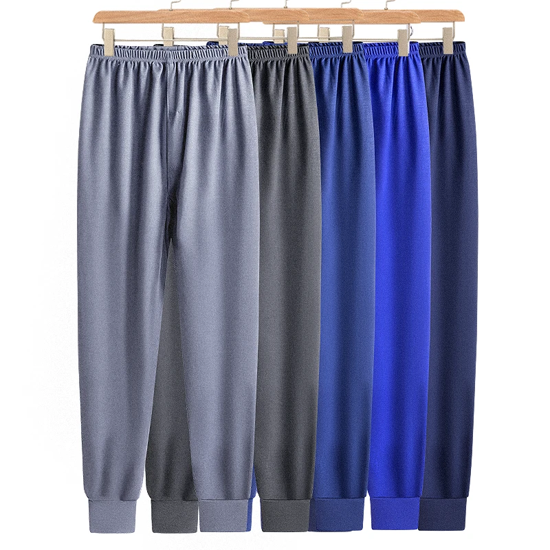 中老年人秋裤男棉线裤单件厚款加肥加大码宽松棉毛裤打底保暖衬裤