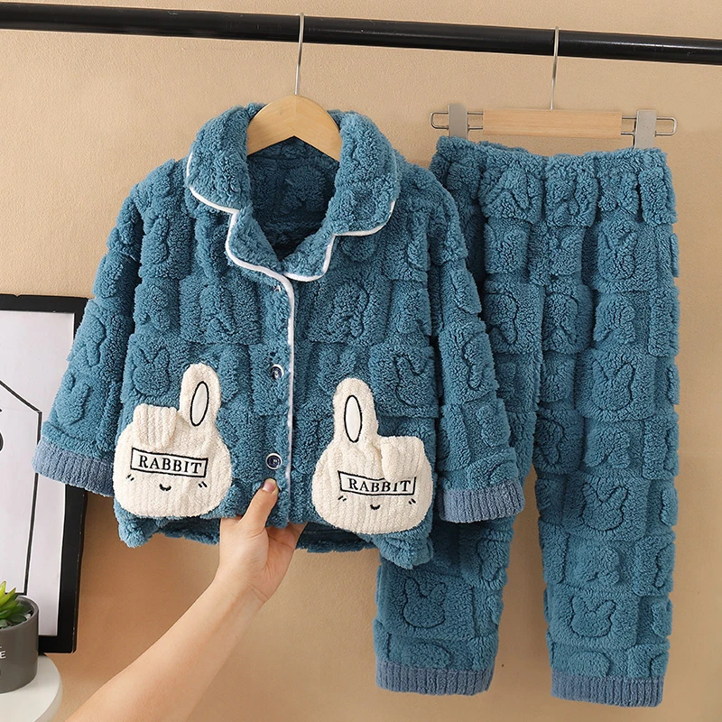 男孩女孩秋冬季珊瑚绒儿童睡衣女童男童加厚法兰绒宝宝家居服套装