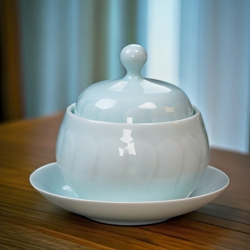 changnan/昌南逸品天合影青手工莲瓣炖盅中式家用青瓷大号