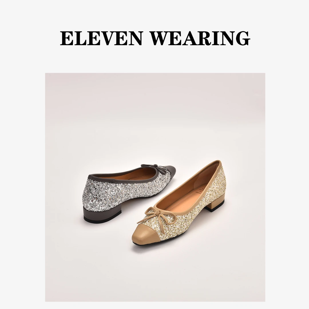 【Eleven‘shoes】法式中跟气质名媛芭蕾蝴蝶结小单鞋/跟高2.3cm/和