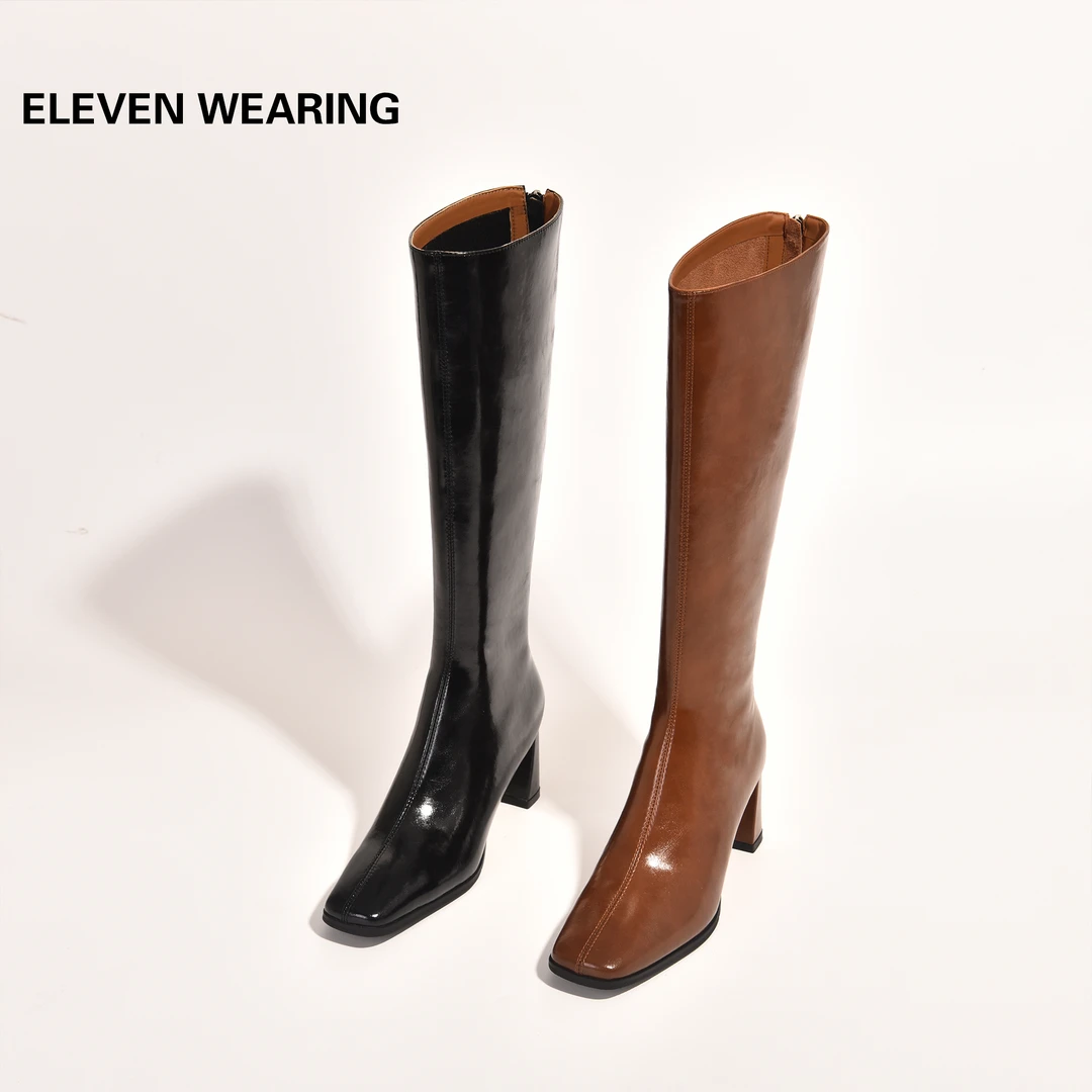 【Eleven‘shoes】隐藏小腿肚法式高跟长靴粗跟瘦瘦靴/跟高6.5CM/信