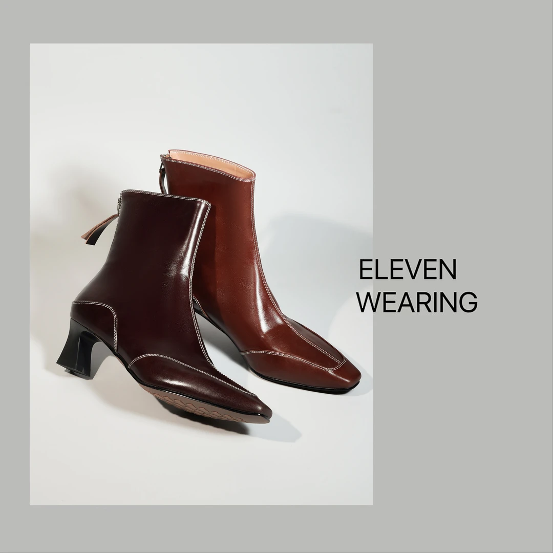 【Eleven‘shoes】法式复古单靴简约加绒短靴/跟高5cm/木羽