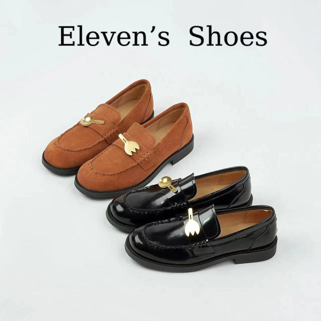 【Eleven‘shoes】新款真皮一脚蹬懒人叉勺乐福鞋/3CM/餐具