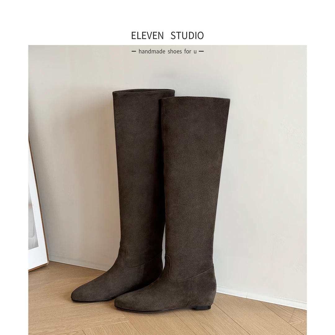 【Eleven‘shoes】5CM 简约真皮内增高长靴/葵信