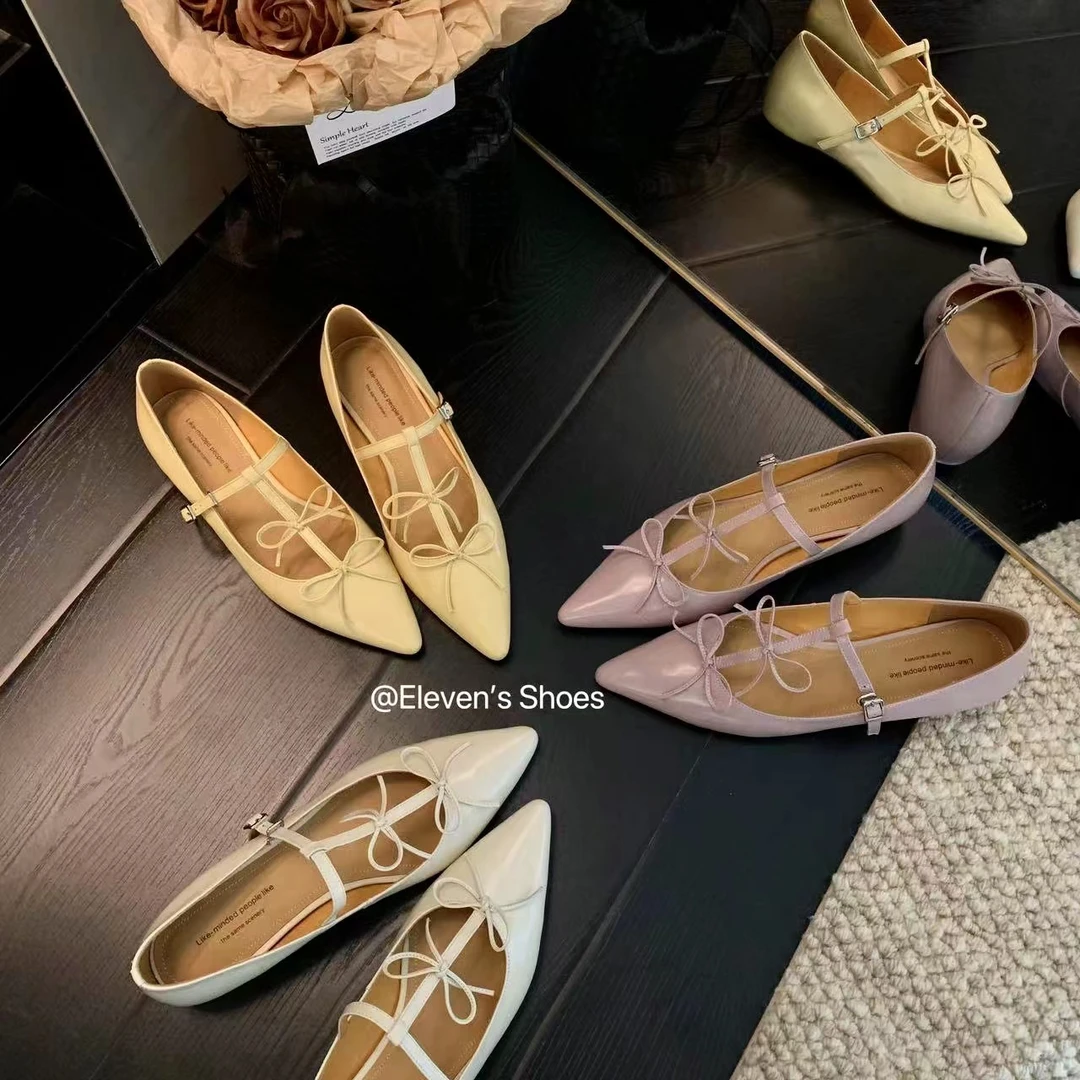 【Eleven‘shoes】3.5CM 奶油仙女气质尖头浅口丁字带单鞋/蝶梦