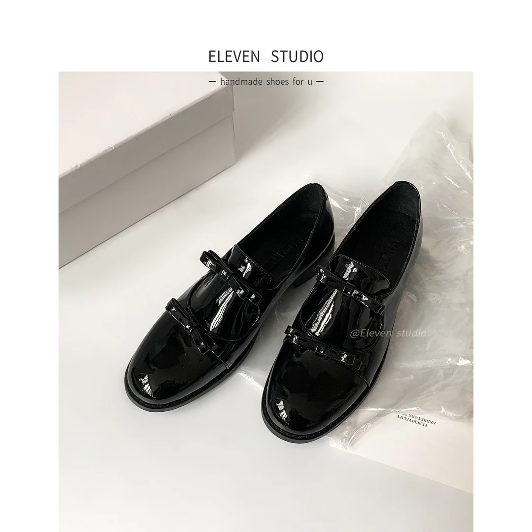 【王11】2.5/5CM 单/绒两个版本 设计感双蝴蝶结乐福单鞋/蝴蝶