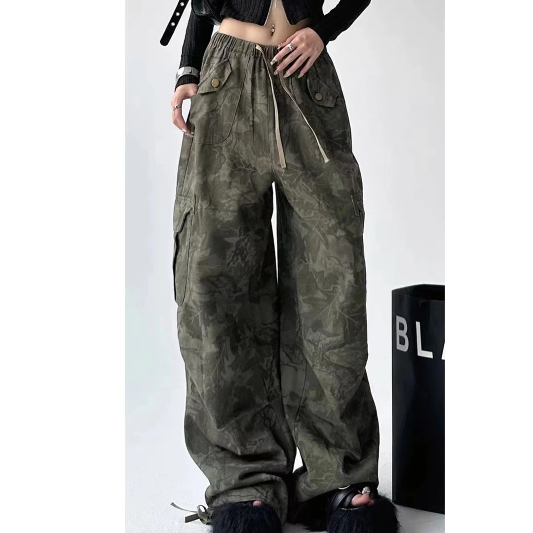 【自由之神】  废土风复古迷彩工装裤抽绳休闲裤美式宽松阔腿裤欧美