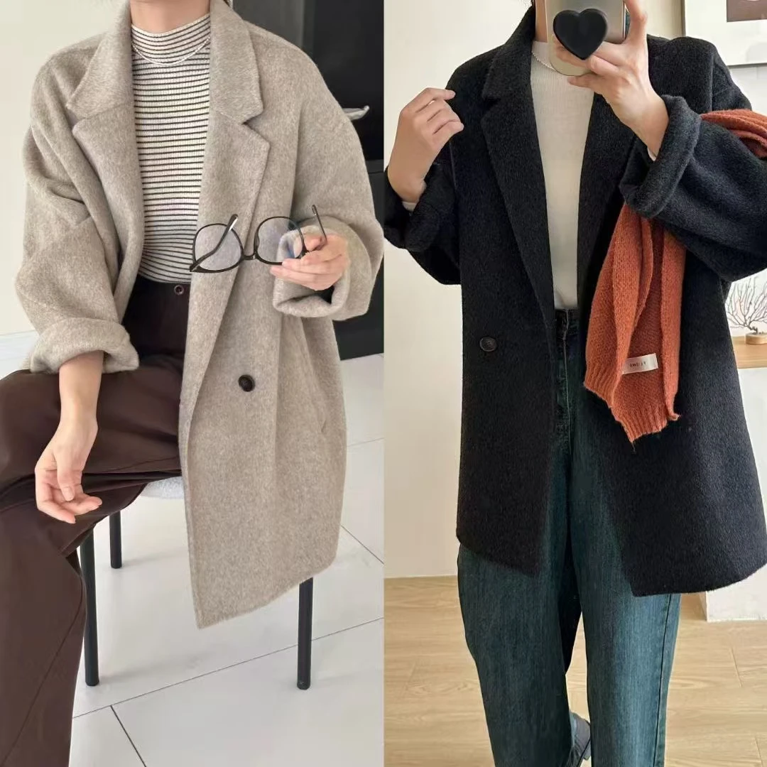 【摩姐姐欧韩】25805新款镰刀袖中长羊绒大衣