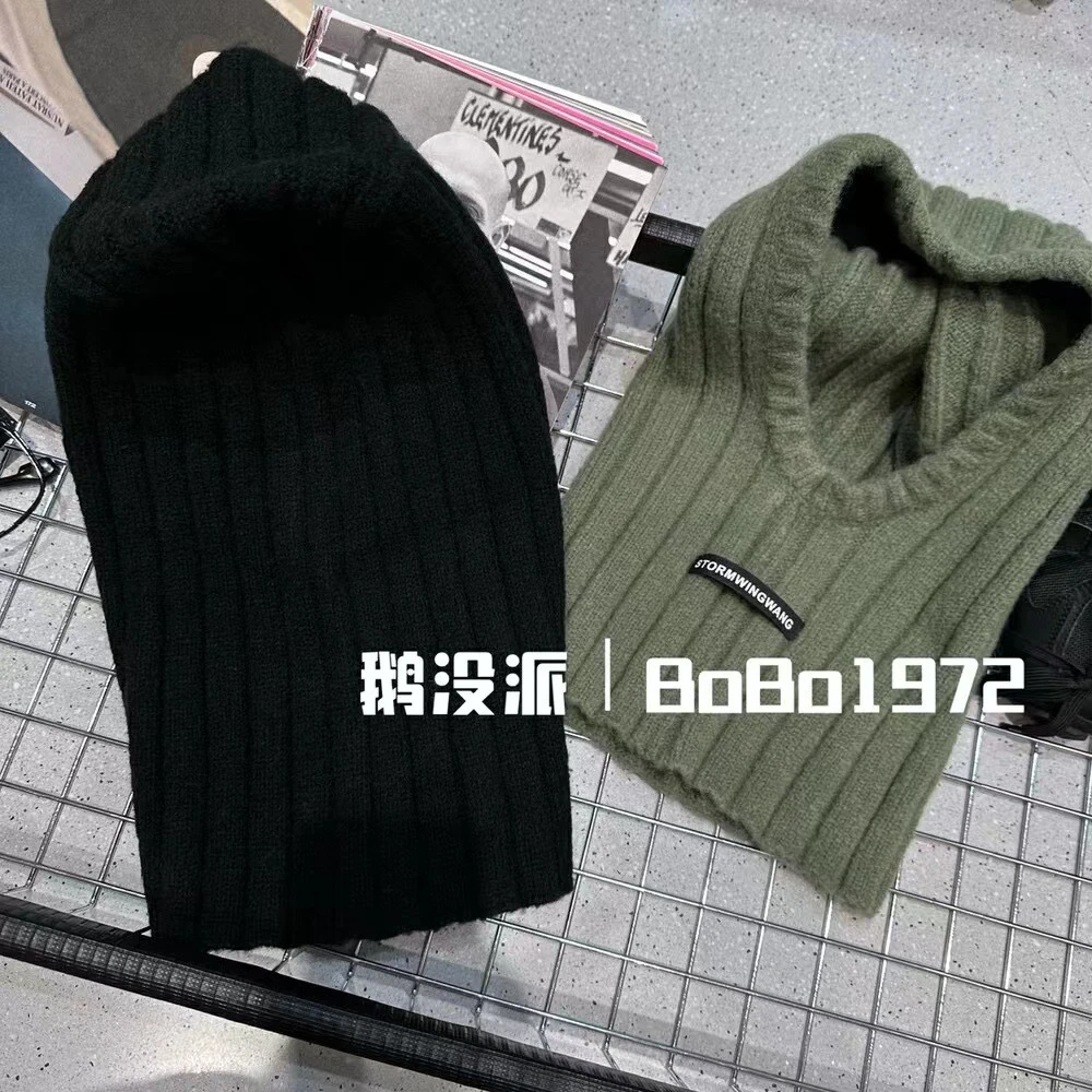 【摩姐姐欧韩】峨没派竖条纹百搭针织套头帽子