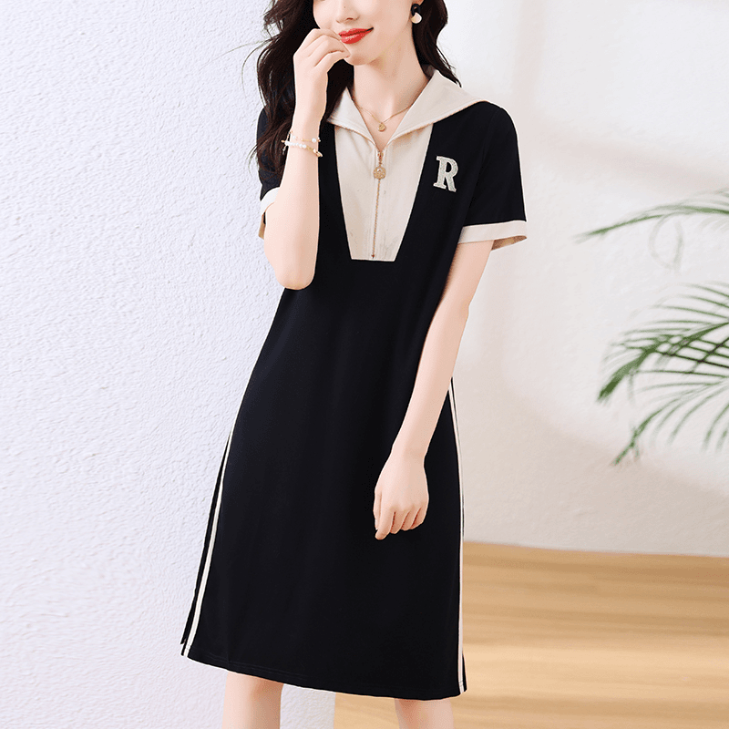 1185 时尚拼接气质连衣裙女欧洲站大码中长裙夏季新款裙子潮