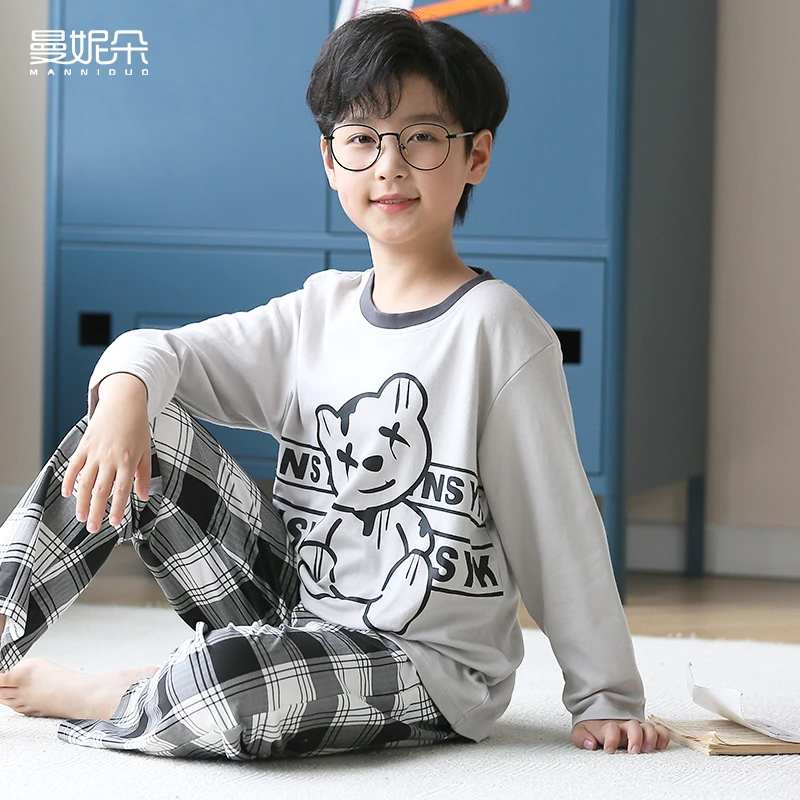 春秋儿童睡衣纯棉长袖卡通青少年男童秋季薄款中大童家居服套装