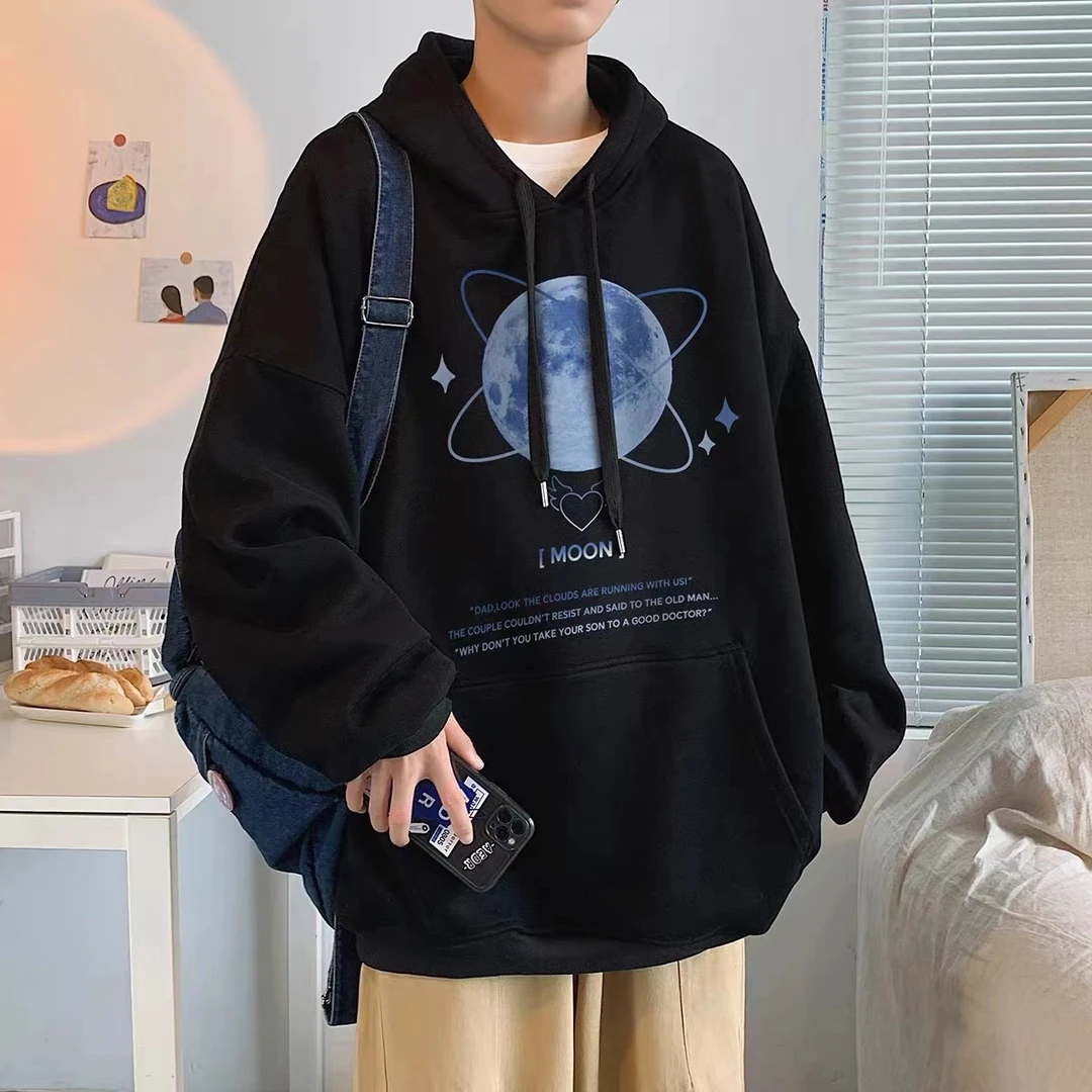 连帽卫衣学生秋冬休闲印花上衣长袖袋鼠青少年潮流宽松百搭外套