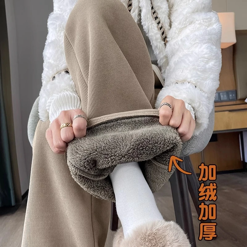 加绒裤子女东北特厚羊羔绒阔腿裤防风保暖小个子显瘦百搭休闲裤子