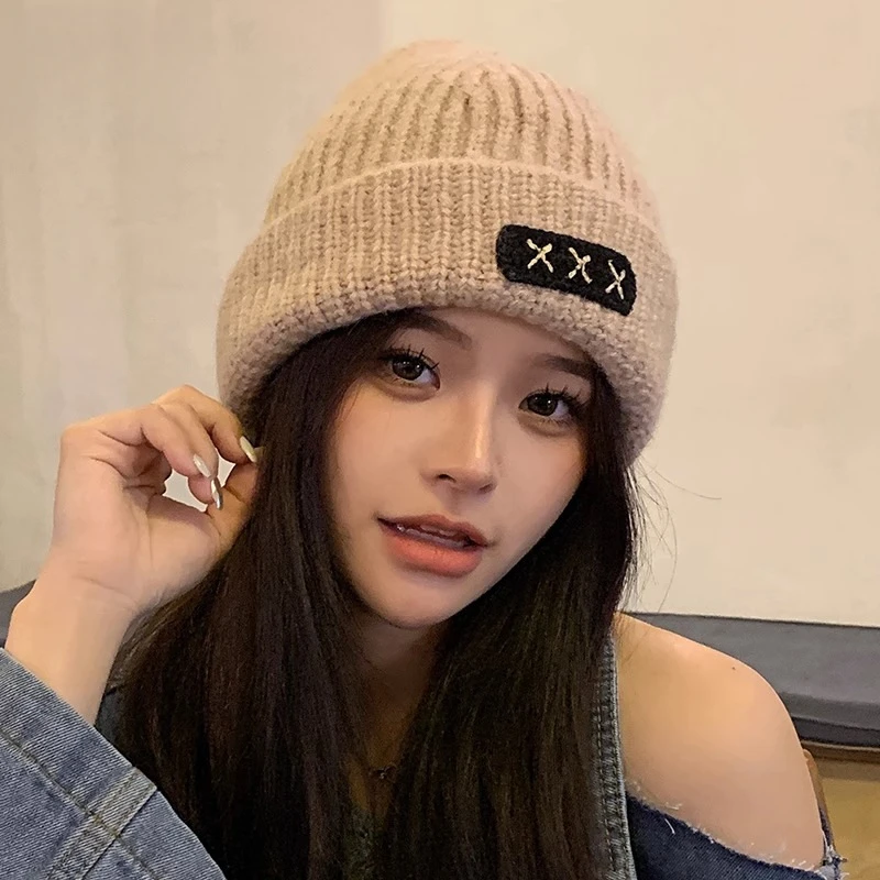 大头围粗毛线帽子女秋冬季宽松保暖堆堆冷帽大脸显脸小针织护耳帽