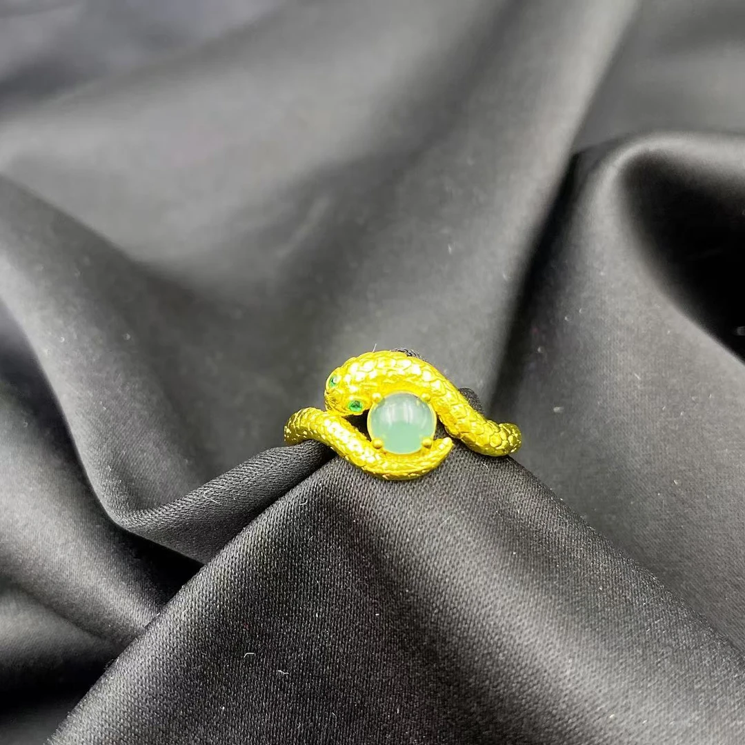 翡翠高冰蛇头戒指A499-赠包装合金