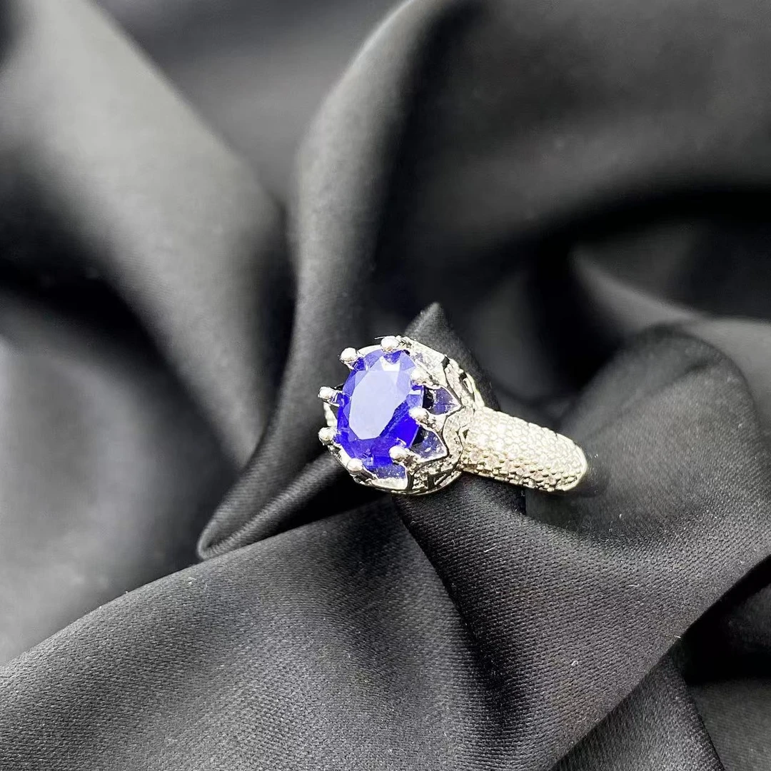 蓝宝石满钻轻奢皇冠鸽子蛋戒指A533（合成培育）赠包装合金