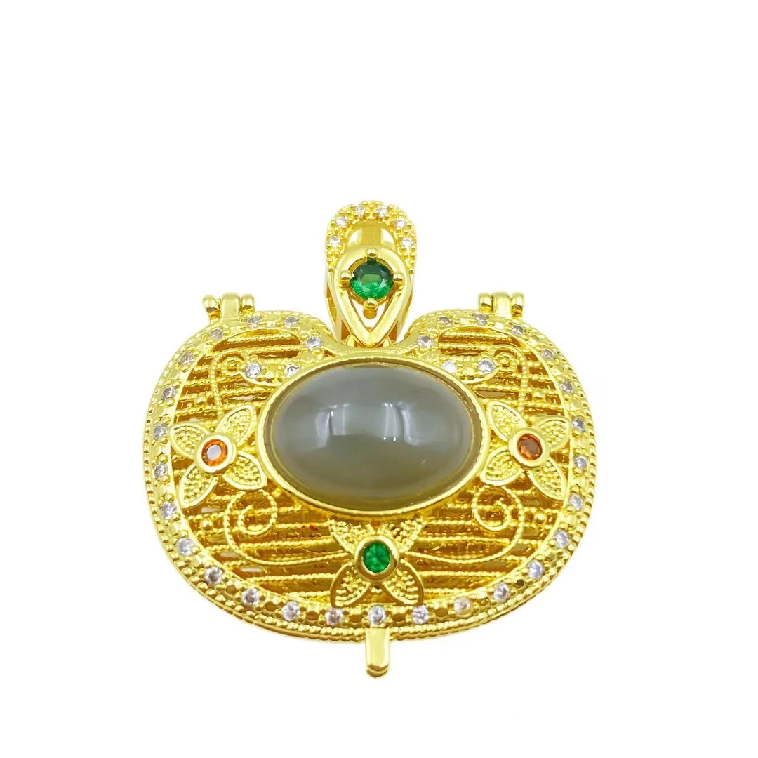 和田玉烟紫蛋面香囊吊坠Y1391（皮绳）赠包装合金