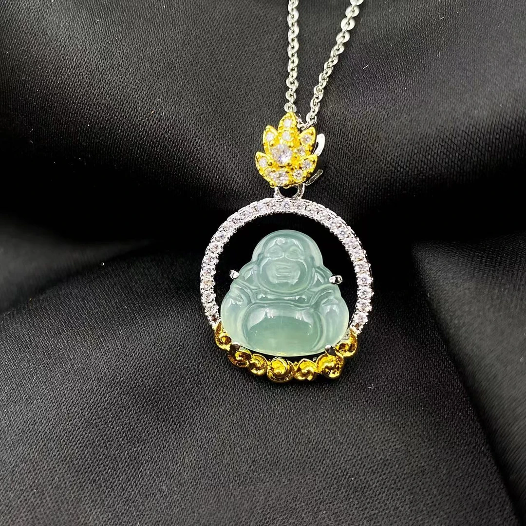 翡翠高冰大肚佛设计款吊坠F772（赠链）