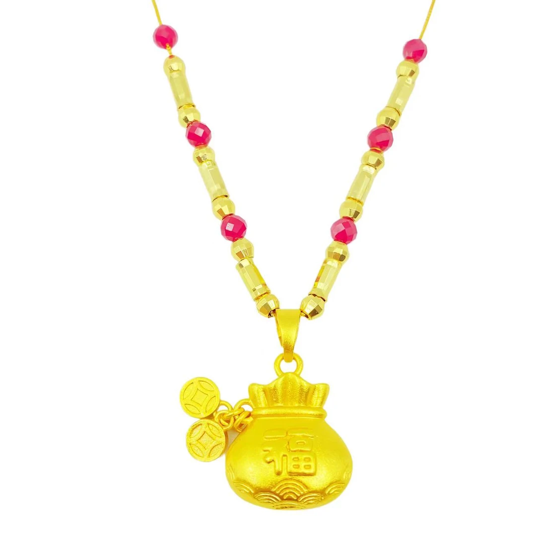 红宝石钱袋项链Y1799A（合成培育）赠包装合金